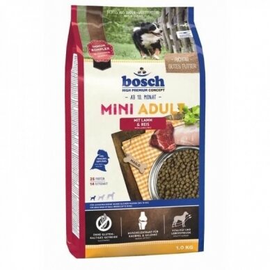 Bosch Mini Adult  Lamb and Rice sausas maistas su ėriena ir ryžiais mažų veislių jautriems šunims