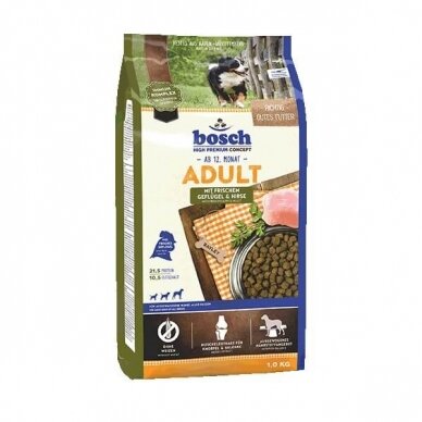 Bosch HPC Adult with Fresh Poultry & Millet is a balanced complete food for all adult dogs