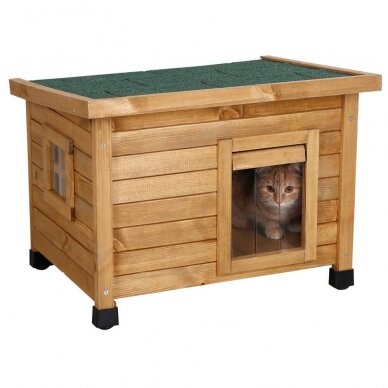 Kerbl Cat House Rustica with swing door with slats against wind and cold 2