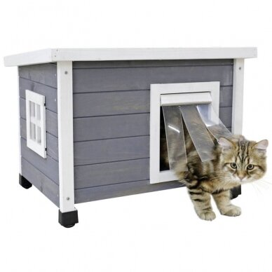 Kerbl Cat House Rustica with swing door with slats against wind and cold 1