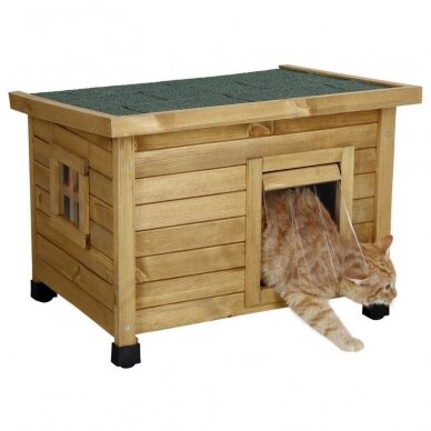 Kerbl Cat House Rustica with swing door with slats against wind and cold 3