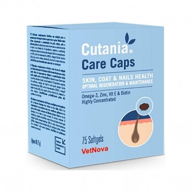 Cutania Care Capsules 75 cap papildas šunims ir katėms gerinantis odos ir kailio būklę
