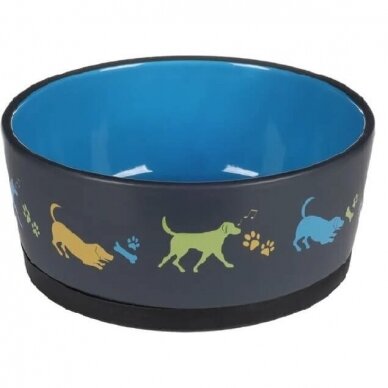 FEEDING AND DRINKING BOWL CORI ROUND DARK GREY & BLUE ceramic dog bowl