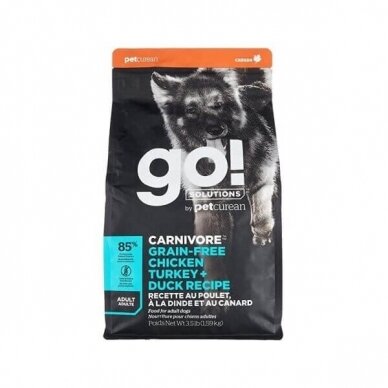 GO! SOLUTIONS CARNIVORE GRAIN-FREE CHICKEN, TURKEY AND DUCK dry food for adult dogs