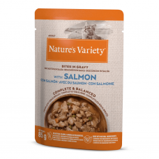 Naturie's Variety BITES IN GRAVY WITH SALMON konservai katėms su lašiša
