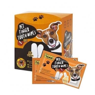 Puppy crush Pet Finger Tooth Wipes BBQ designed to optimize oral health and freshen breath for dogs and cats