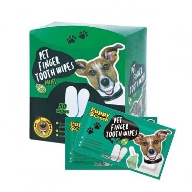 Puppy Crush Pet Finger Tooth Wipes Mint paprastos naudoti, vienkartinės šunų ir kačių dantų servetėlės - antpirščiai