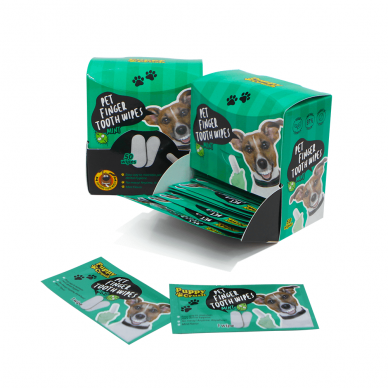 Puppy Crush Pet Finger Tooth Wipes Mint paprastos naudoti, vienkartinės šunų ir kačių dantų servetėlės - antpirščiai 1